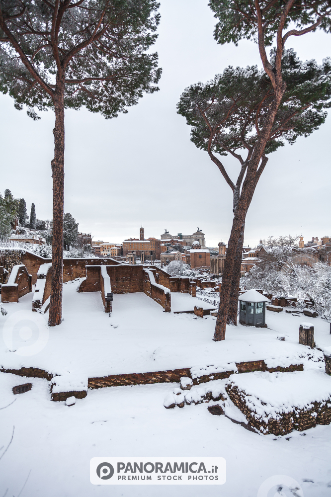 A lovely day of snow in Rome, Italy, 26th February 2018: a beautiful view of Colosseum under the snow