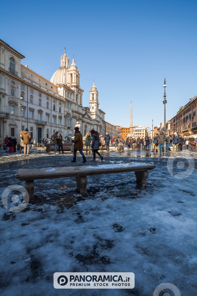 A lovely day of snow in Rome, Italy, 26th February 2018: a beautiful view of Navona Square under the snow