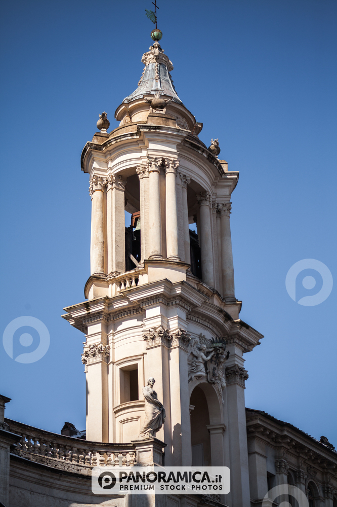 A lovely day of snow in Rome, Italy, 26th February 2018: a beautiful view of Saint Agnese in Agone in Navona Square under the snow