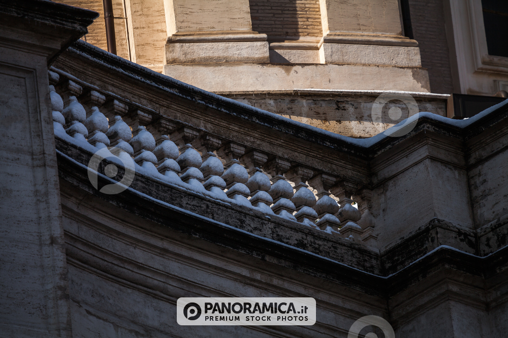 A lovely day of snow in Rome, Italy, 26th February 2018: a beautiful view of Saint Agnese in Agone in Navona Square under the snow