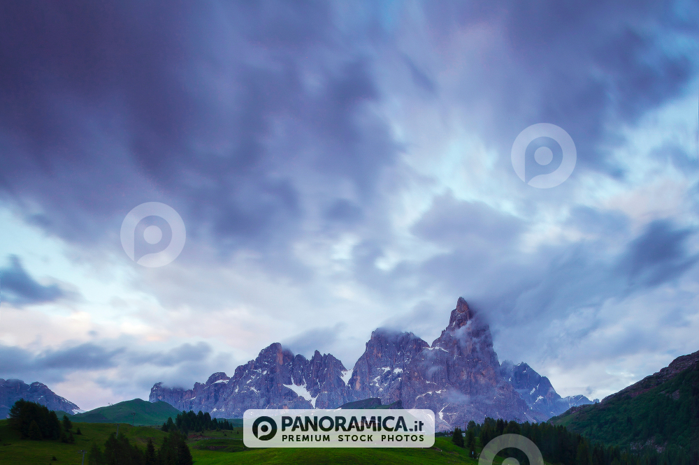 A view of Pale di San Martino from Malga Rolle, Paneveggio Natural Park, Trentino Alto Adige, Dolomites, Italy