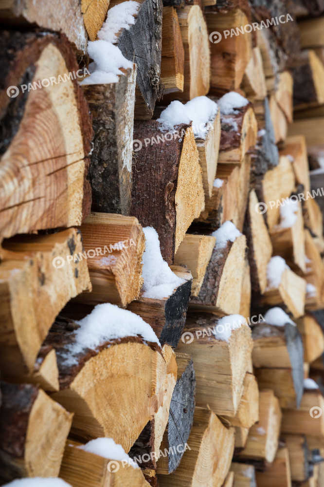 Catasta di legna con neve