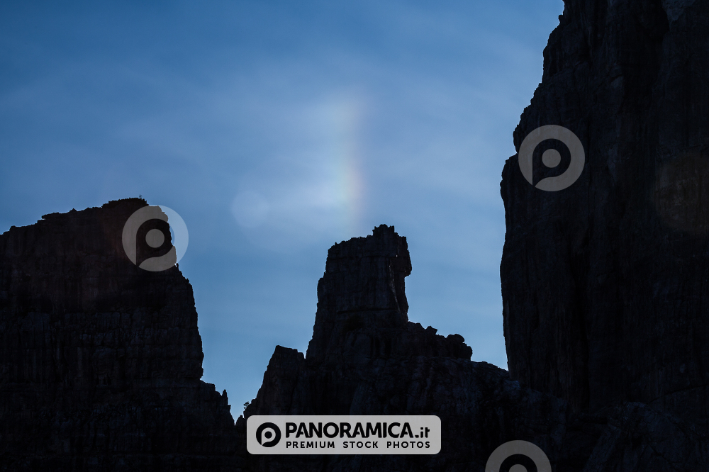 Gorgeous rainbow over the peaks of Cinque Torri, Dolomites, Italy
