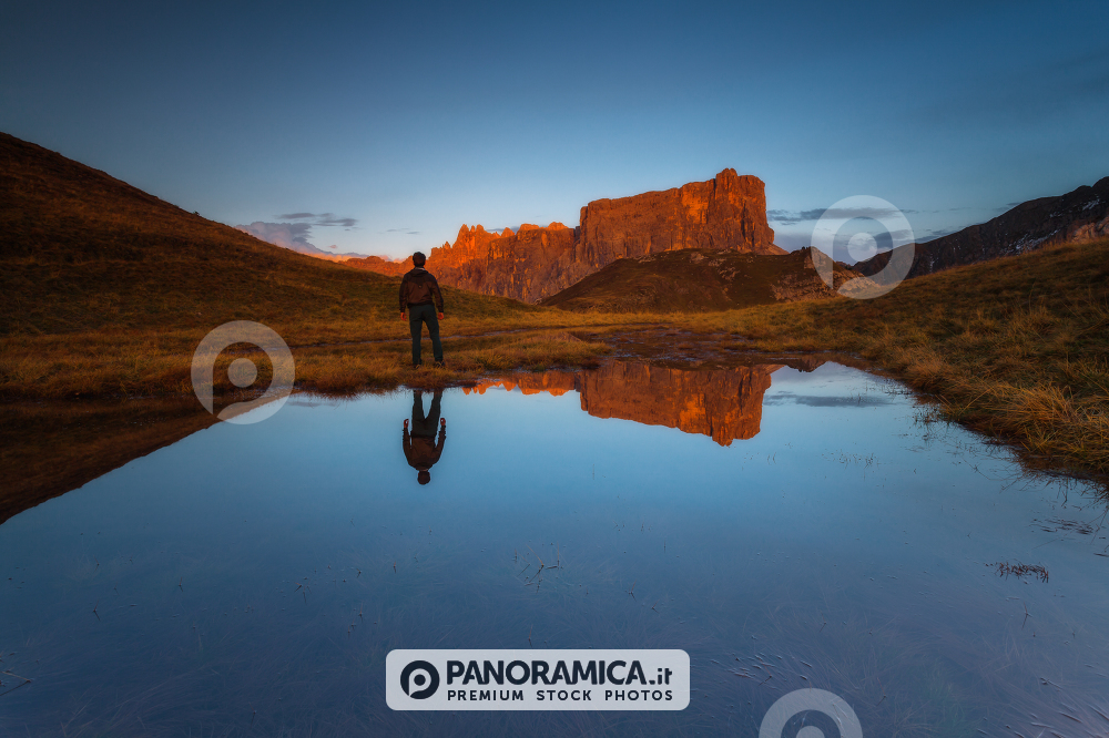 Lastoi di Formin reflected in a lake near the Giau Pass, Dolomites, Veneto, Italy