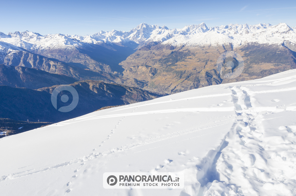 Massiccio del Monte Bianco dalla dorsale di Pointe de la Pierre, Ozein, Valle d'Aosta