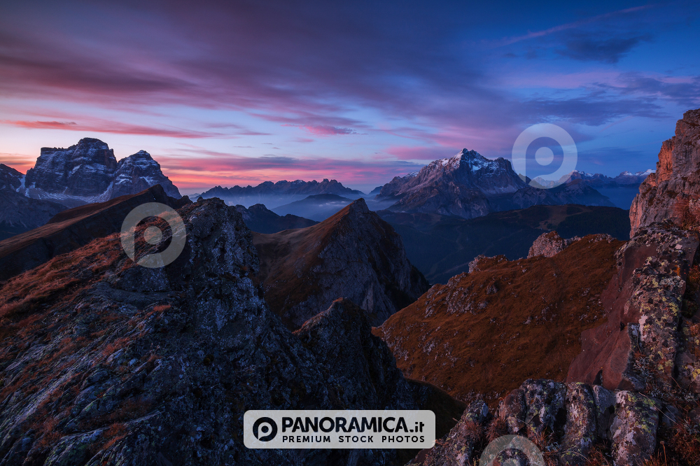Mount Pelmo, Corvo Alto mount and Mount Civetta, view from Mondeval, Dolomites, Italy