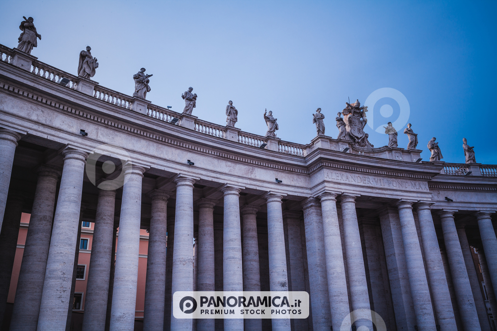 The Columns and statues in Saint Peter Square, near the Basilica of Saint Peter in Rome, Italy