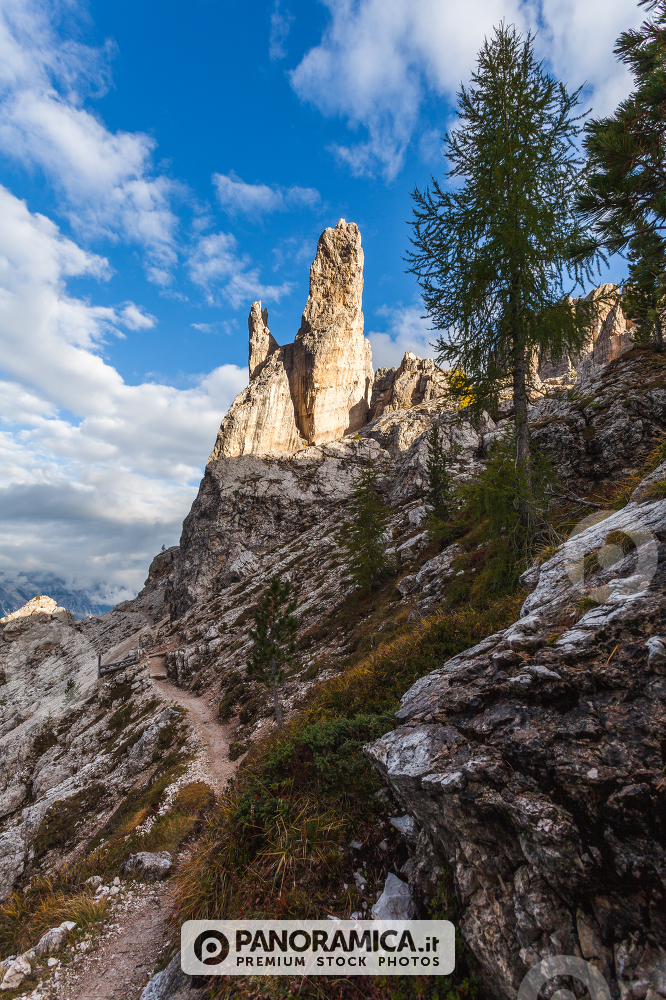 Trenches of World War in Dolomites, Cinque Torri. Landscapes and ruins dramatic memories of Wars in Dolomites